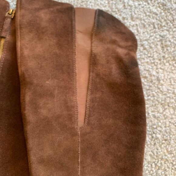 CROWN VINTAGE BROWN LEATHER OVER-THE-KNEE RIDING BOOTS - SIZE 7.5 - Picture 7 of 12